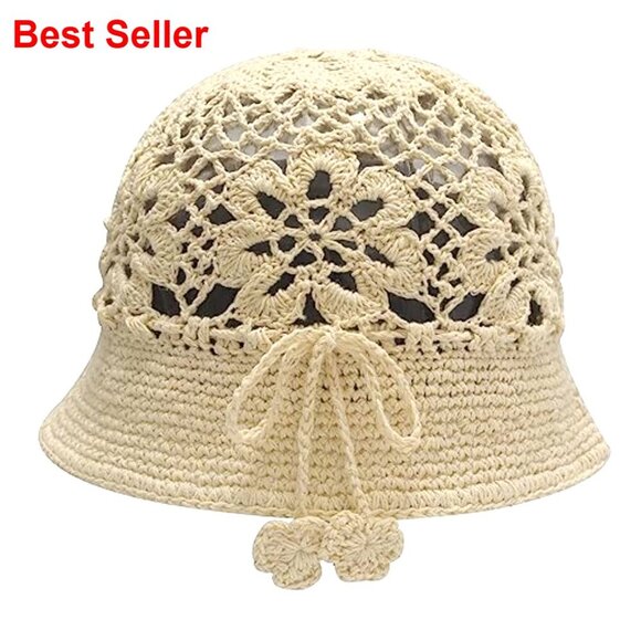 100% Cotton Handmade Crochet Knit Floral Bucket Hat Summer Accessory main image 4